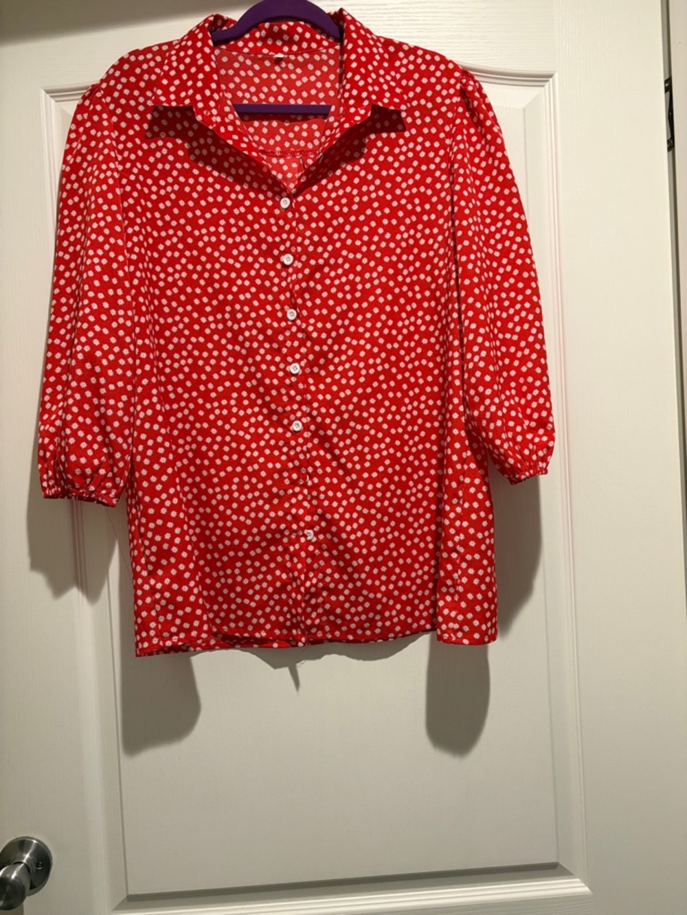 SHEIN Red Polka Dot Button-Up Blouse